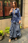 Rozana -Indigo Lotus Drape Skirt Set