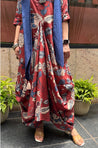 Rozana- Red Cotton Elegant Fusion Drape Dress