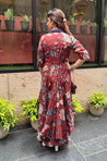 Rozana- Red Cotton Elegant Fusion Drape Dress