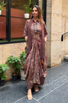 Rozana- Earthy Brown Cotton  Elegant Fusion  Drape  Dress