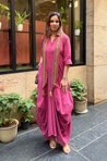 Rozana-Beetroot Cotton Slub Elegant Fusion Drape  Dress