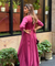 Rozana-Beetroot Cotton Slub Elegant Fusion Drape  Dress