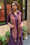 Rozana- Wine Cotton Slub Elegant Fusion  Drape  Dress