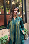 Rozana- Green Cotton Slub Elegant Fusion  Drape  Dress