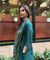 Rozana- Green Cotton Slub Elegant Fusion  Drape  Dress