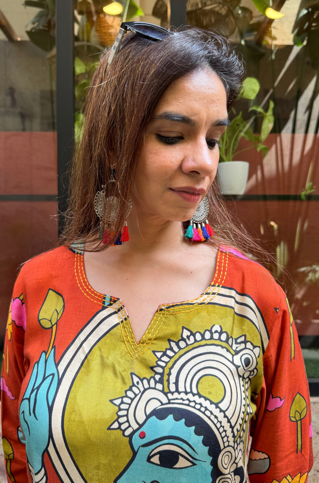 RIWAAYAT REBEL- Folk Inspired Orange Printed Straight Kurta Set With Pants