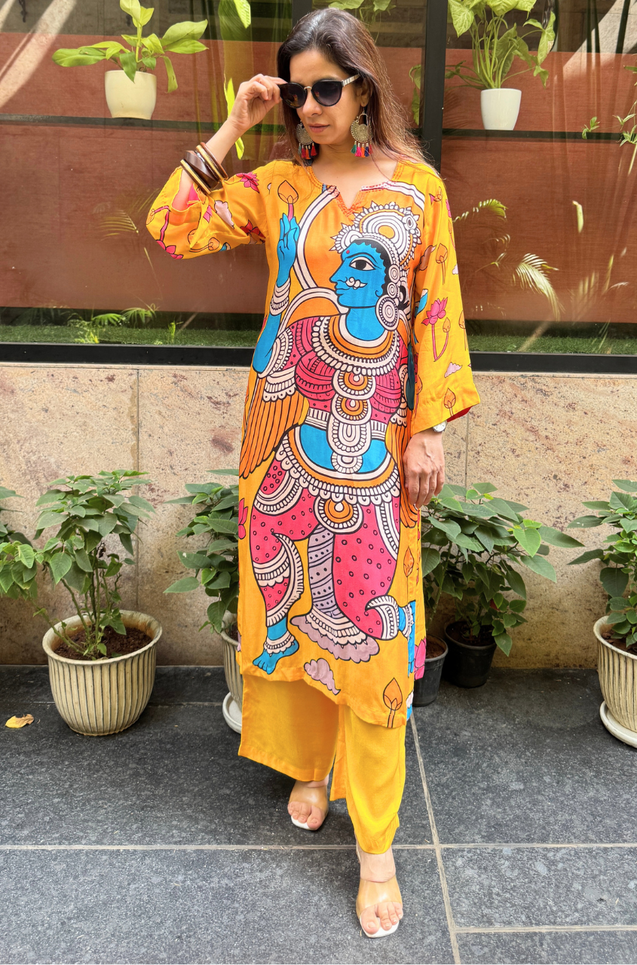 RIWAAYAT REBEL- Folk Inspired Yellow Printed Straight Kurta Set With Pants