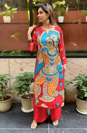 RIWAAYAT REBEL- Folk Inspired Red Printed Straight Kurta Set With Pants