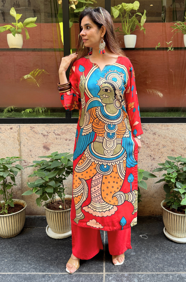 RIWAAYAT REBEL- Folk Inspired Red Printed Straight Kurta Set With Pants