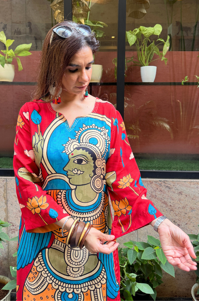 RIWAAYAT REBEL- Folk Inspired Red Printed Straight Kurta Set With Pants