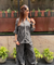 Rozana-Black and Grey Stripes Drape Pants Co-Ord Set (Pre-Order)