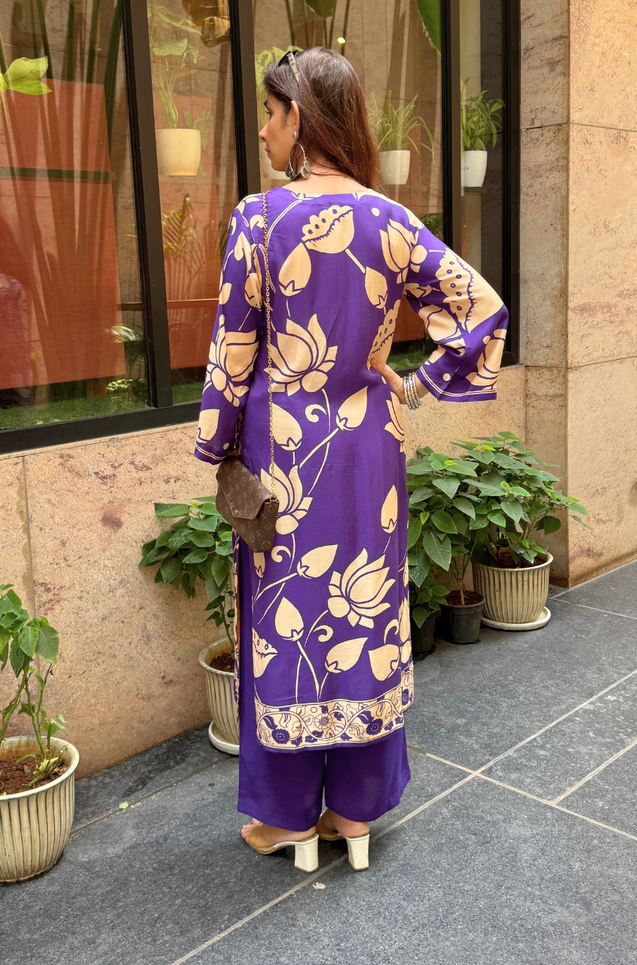 RIWAAYAT REBEL- Folk Art Inspired Purple Printed Straight Kurta Set With Pants