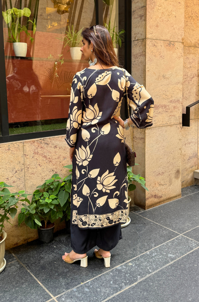 RIWAAYAT REBEL- Folk Art Inspired Black Printed Straight Kurta Set With Pants