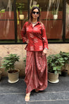 ROZANA- Red Lotus Drape Skirt Set