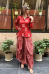 ROZANA- Red Lotus Drape Skirt Set