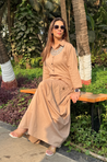 REZAAR- Beige Drape Skirt Co-Ord Set with Shirt Top