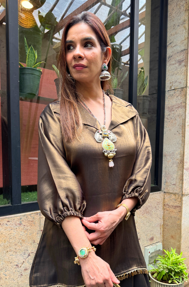 Festive Luxe- Bottle Green Top with Skirt Set