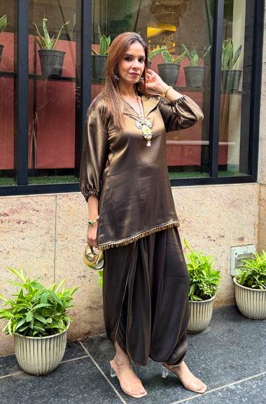 Festive Luxe- Bottle Green Top with Skirt Set