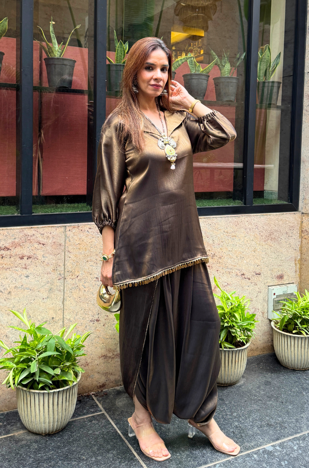 Festive Luxe- Bottle Green Top with Skirt Set