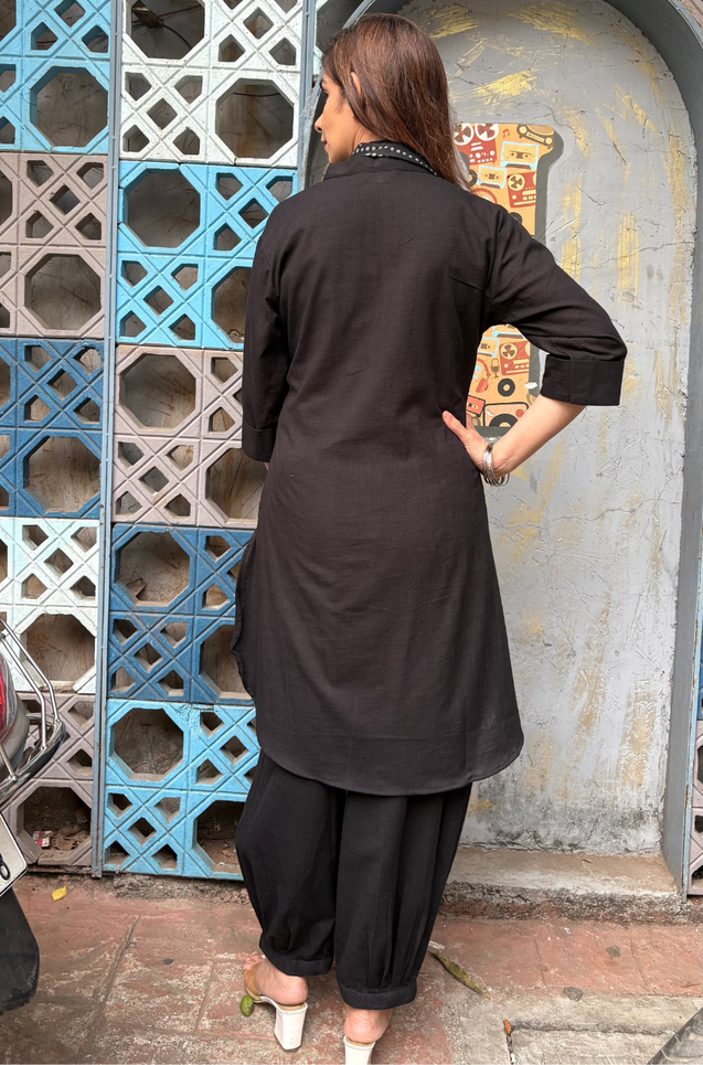 Black Shirt Pathani Stole Set (Pre-Order)