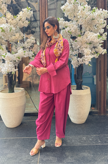 Rozana -Beetroot Pathani  Shirt Set With Stole