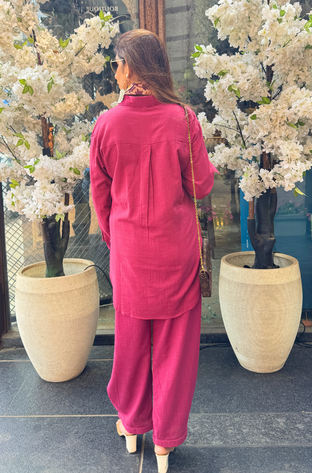 Rozana -Beetroot Pathani  Shirt Set With Stole