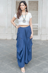 Rezaar- Navy Blue Drape Skirt