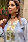 Mizaaj- Lilac Stripes Cord set with Potli