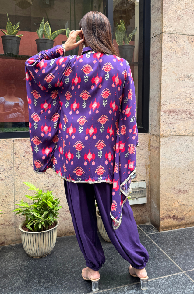 Mizaaj-Purple Shirt Kaftan and Pant Set ( Pre-Order)