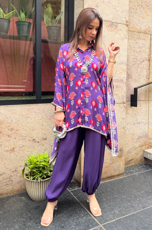 Mizaaj-Purple Shirt Kaftan and Pant Set ( Pre-Order)