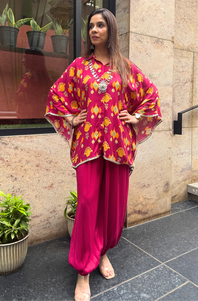 Mizaaj- Magenta Pink Shirt Kaftan and Pant Set( Pre-Order)