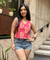 SUMMER SPECIAL - Pink halter neck top with mul overlay