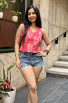 SUMMER SPECIAL - Pink halter neck top with mul overlay