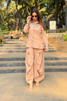 REZAAR- Beige Drape Skirt Co-Ord Set with Shirt Top