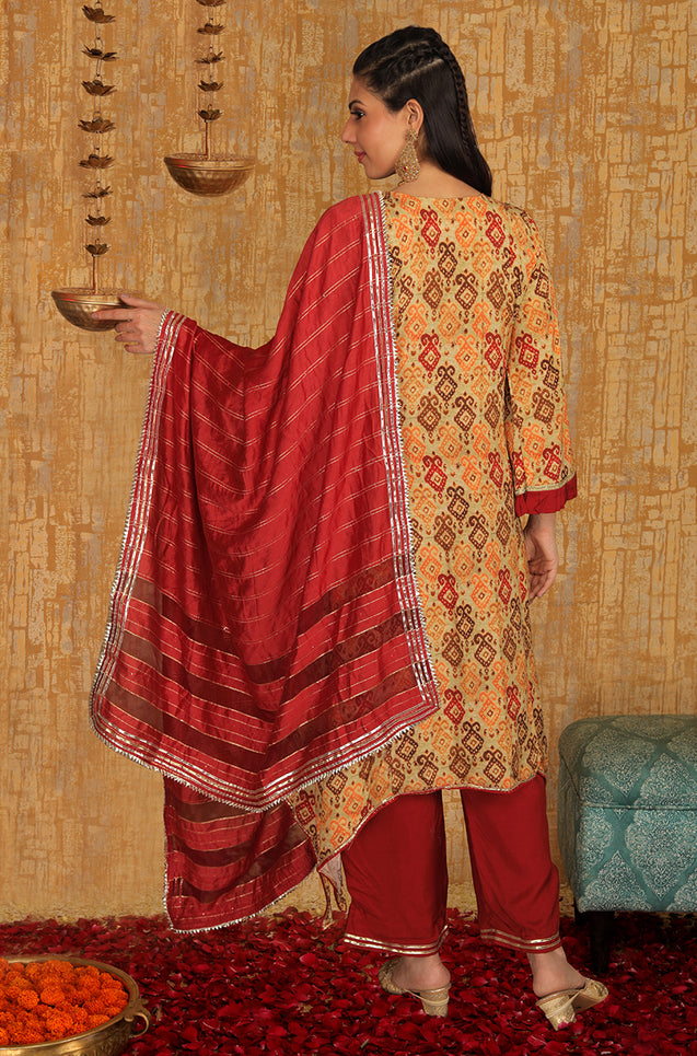 INNAYAT -  Red Three Piece Suit Set With Intricate Embroidery