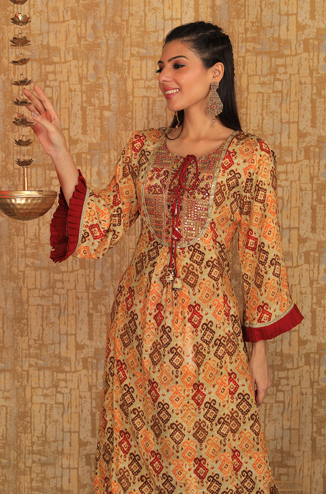 INNAYAT -  Red Three Piece Suit Set With Intricate Embroidery