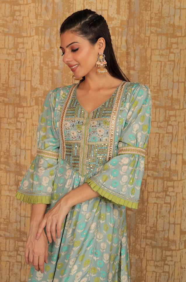 INNAYAT - Blue Three Piece Suit Set With Intricate Embroidery