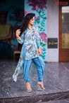 Must(ard) Try! - Floral Print Kurta with Tulip Pants - Blue