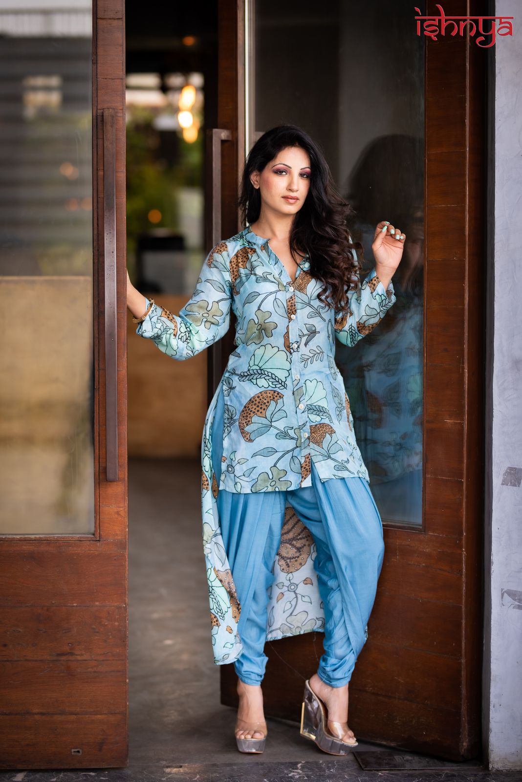 Grey floral printed kurta with pants  set of two by Desi Doree  The  Secret Label