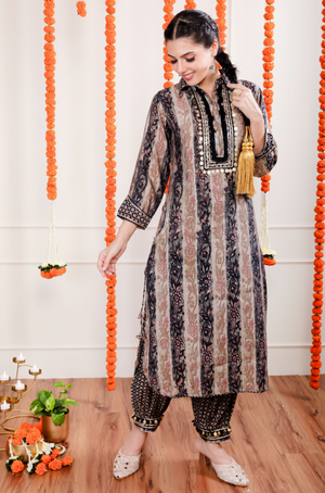 DESI SWAG -  Black Printed Co-ord Pathani Set