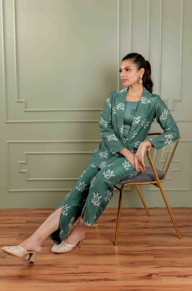 METTLE - Eden Green Batik Print Blazer Set