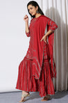 SANJH - Persian Red Chevron Mirror Work 3 Piece Sharara Suit Set