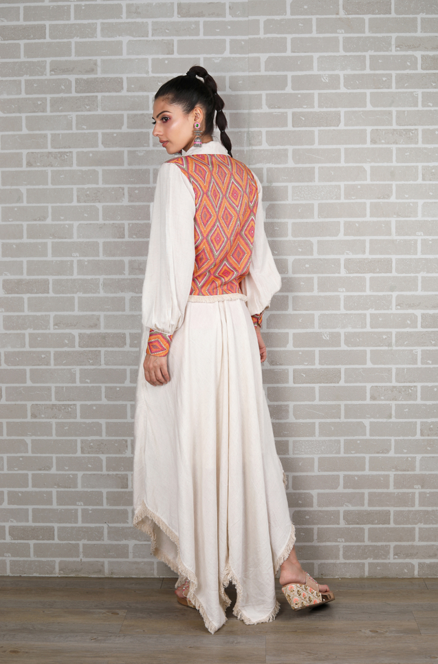 METTLE- Pink Diamond Print Blazer and  Divider Skirt Set