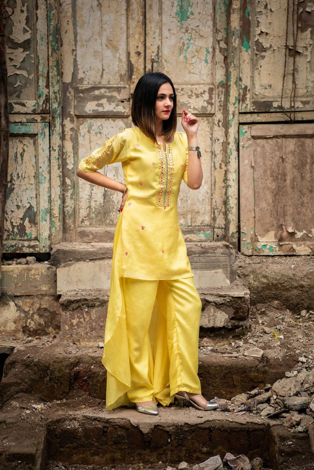 Flaunt worthy! - Long Short Kurta with Straight Pant - Yellow