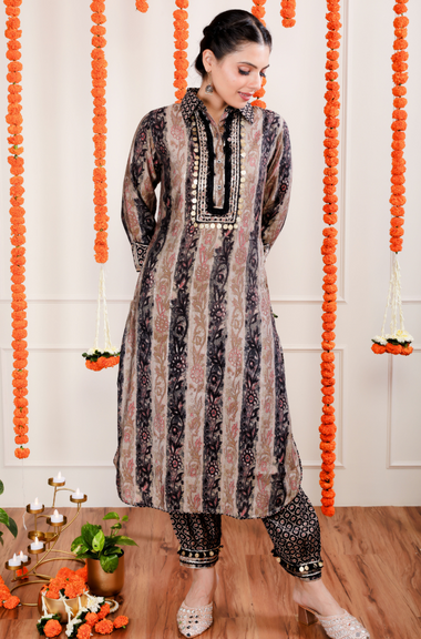 DESI SWAG -  Black Printed Co-ord Pathani Set