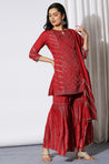 SANJH - Persian Red Chevron Mirror Work 3 Piece Sharara Suit Set