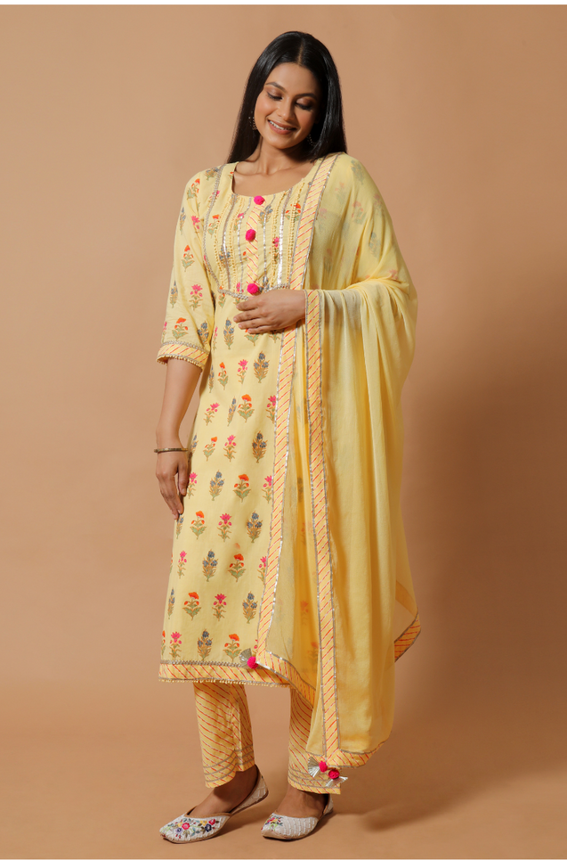 MIRA by Ishnya - Yellow 3 Piece Kurta Set