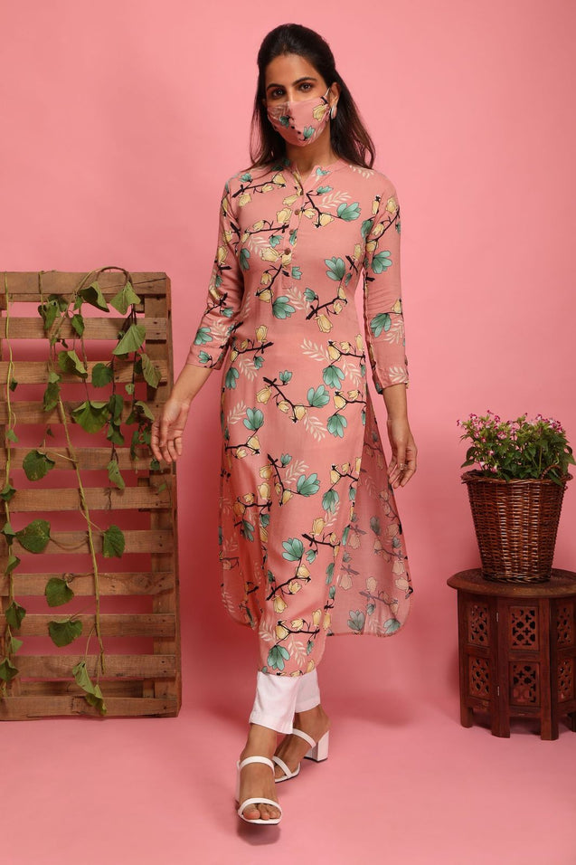 Pink Makes Everything Pretty - Straight kurta with mask