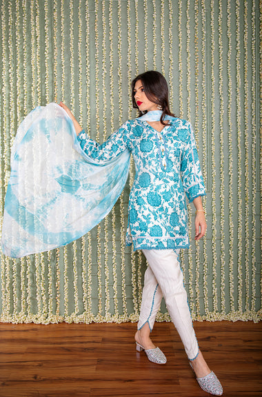 KHWAAB - Pacific Blue Three Piece Suit Set