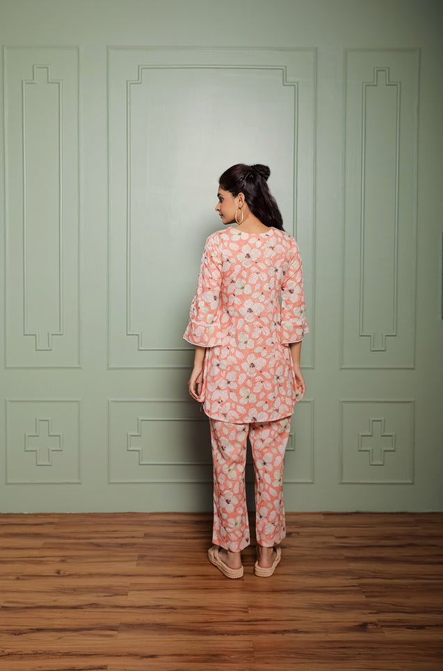 OH MY CO-ORD!! - Floral Printed Peach Co-ord Set